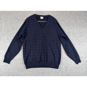King Deer V-Neck Sweater Mens Medium Navy Blue Excellent 100% Cashmere Vintage